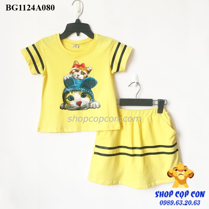 20-30kg. Bộ váy hình mèo, váy có quần cho bé gái