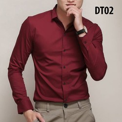 Áo sơ mi nam tay dài | Sơ mi nam body chống nhăn đỏ đô – ASM.NF.03