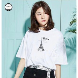  Áo thun tay lỡ, áo tay lỡ form rộng in hình Paris Mây thời trang Everest