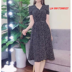 ĐẦM TRUNG NIÊN - ĐẦM XOÈ CÔNG SỞ CHẤM BI ĐÍNH NGỌC TRAI 