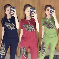 MIỄN PHÍ SHIP  20K  .BỘ ĐỒ XINH XẮN NỮ IN HOẠ TIẾT CHIM CÔNG 01