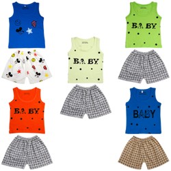 Combo gồm 5 Bộ áo ba lỗ quần đùi cotton đẹp, in hình ngộ nghĩnh cho bé trai từ 7-16kg 5BĐMKKS - bộ quần áo cho bé trai , quần áo mùa hè