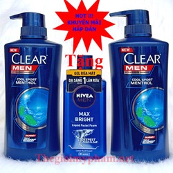 Combo 2 Gội Clear Men 450ml Thái Lan - Tặng 1  Sữa Rửa Mặt Gel Nivea nam 150ml
