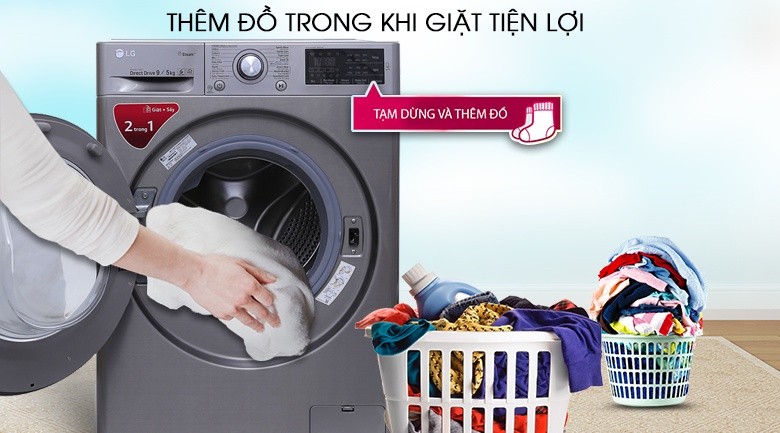 Thêm đồ trong khi giặt - Máy giặt sấy LG Inverter 9kg FC1409D4E Thêm đồ trong khi giặt - Máy giặt sấy LG Inverter 9kg FC1409D4E