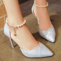 Giày Cao Gót Bít Mũi 8p Vòng Cổ Hạt Châu ST