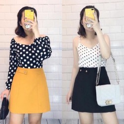 CHÂN VÁY A PHỐI 2 CÚC SANG CHẢNH – Chân váy có lót trong