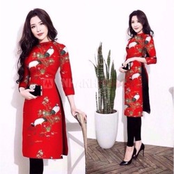 ÁO DÀI CÁCH TÂN NỮ IN HỌA TIẾT CHIM CÒ