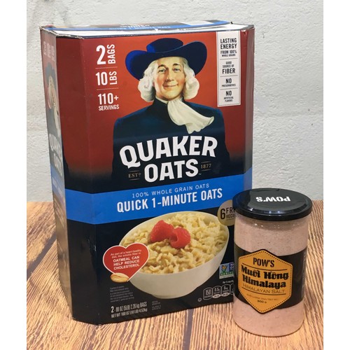 Combo yến mạch quaker oats cán vỡ + muối hồng himalaya pow