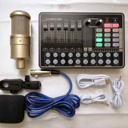 COMBO THU ÂM LIVESTREAM MIC AQ220-SOUND CARD H9 kèm dây live lấy nhạc