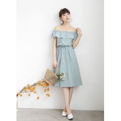 đầm trễ vai xanh mint