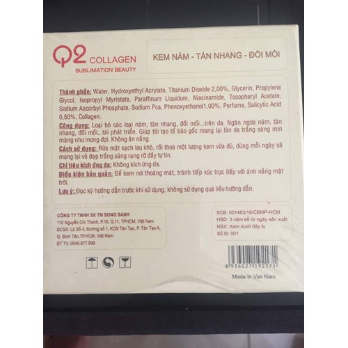 Kem Q2 collagen nám-Tàn nhang-Đồi mồi