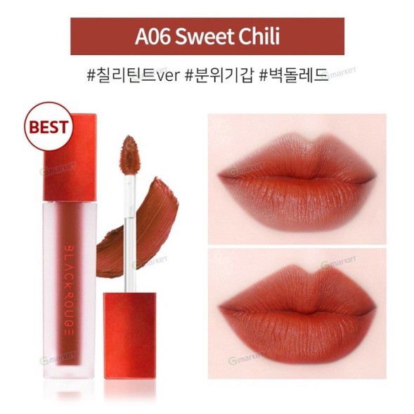 Hình ảnh Son kem lì mềm môi Black Rouge Air Fit Velvet Tint 3.5ml - A06: Brick Red: Đỏ cam đất