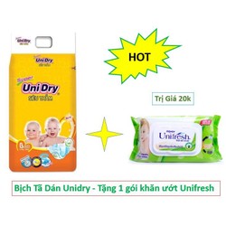 Tả Dán Siêu Thấm Unidry - Tặng 1 Gói Khăn Ướt Trị Giá 20k Tả Dán Siêu Thấm Unidry - Tặng 1 Gói Khăn Ướt Trị Giá 20k