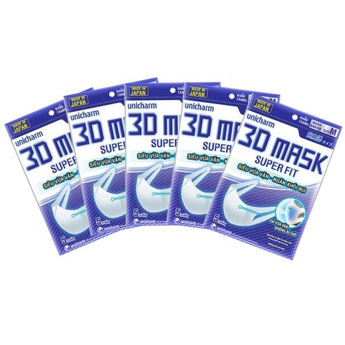Bộ 5 gói khẩu trang unicharm 3d mask superfit made in japan gói 5 cái