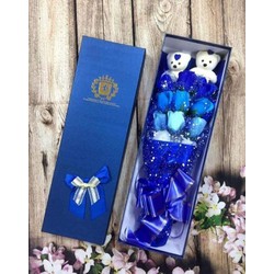 QUÀ TẶNG 20.10 - QUÀ TẶNG ĐỘC ĐÁO- HỘP HOA SÁP HÀN QUỐC 11 BÔNG KÈM 2 GẤU