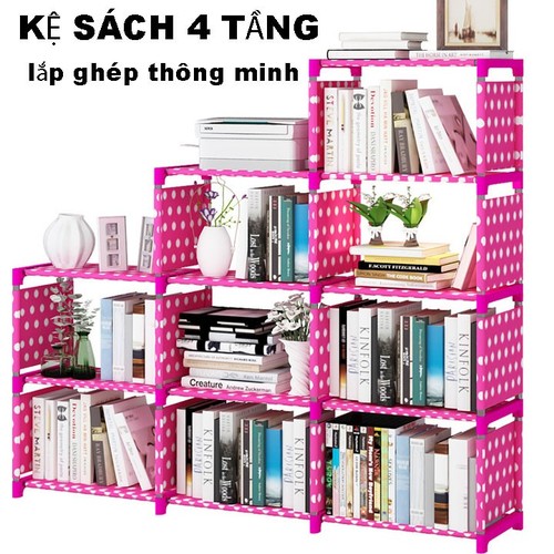 KỆ SÁCH 4 TẦNG LẮP GHÉP THÔNG MINH - KS