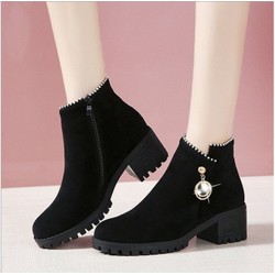 Ảnh thật – Giày boot nữ da lộn đế vuông cao 5cm phong cách Hàn Quốc B142 – B142