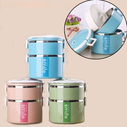 Hộp Cơm Giữ Nhiệt Inox 304 2 Tầng Tròn 2 Lớp Chống Gỉ Và Tràn Đổ