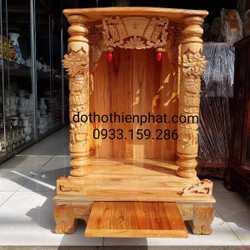 Bàn thờ thần tài gỗ xoan ngang 56 quỳ trụ vàng chanh
