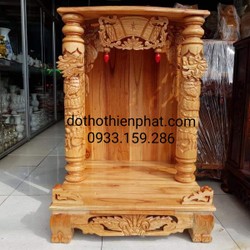 Bàn thờ thần tài gỗ xoan ngang 60 cm quỳ trụ vàng chanh