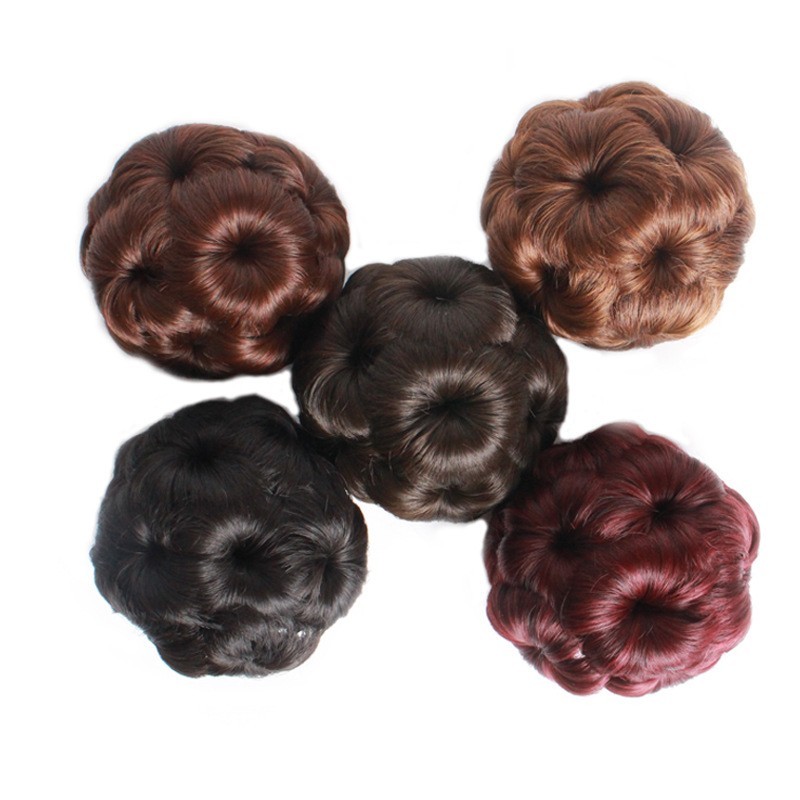 Tóc giả búi củ tỏi màu đen và nâu