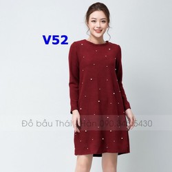 Váy bầu len dạ mỏng đính cườm V52