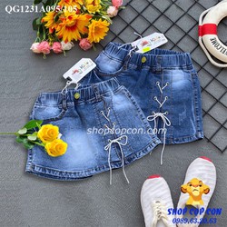 20-46kg. Quần short jean giả váy dây cột trang trí cho bé gái – QG1231095