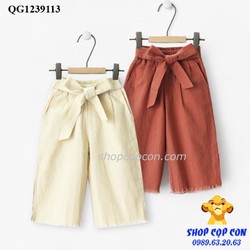 28-42kg. Quần lửng linen ống rộng lưng thắt nơ cho bé gái – QG1239113