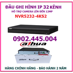 Đầu ghi hình 32 kênh Dahua NVR5232-4KS2, hỗ trợ gắn 2 ổ cứng, gắn camera lên đến 12MP