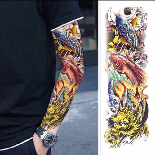 Hình xăm dán cá chép hoá rồng kín tay hoặc nửa lưng KT 17x48 giá 119k