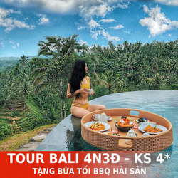 TOUR BALI 4N3Đ - KHÁCH SẠN 4 SAO - THƯỞNG THỨC BBQ HẢI SẢN TẠI BIỂN JIMBARAN