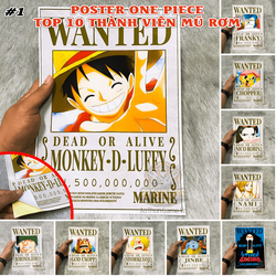 Bộ 10 Poster lệnh truy nã Băng Mũ Rơm Luffy One Piece – Hình dán tường Full HD mới 2020 – 10 poster băng mũ rơm