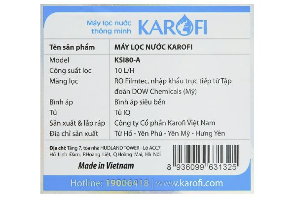 Máy lọc nước RO Karofi KSI80-A 8 lõi