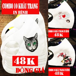 COMBO 10 khẩu trang vải in hình chống nắng chống bụi cực Hót COMBO 10 khẩu trang vải in hình chống nắng chống bụi cực Hót