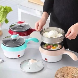 CA NẤU MÌ KIÊM NỒI LẨU MINI CÓ TẦNG HẤP-Ca nấu mì 2 tầng đa năng – Ca nấu lẩu mini đa năng – 689+-