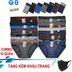 QUẦN LÓT NAM - Bộ 10 quần Nhiều Lưng nhiều màu tặng khẩu trang