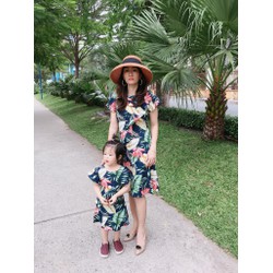 Đầm đôi mẹ bé cao cấp hoa lá cao cấp-Đủ Size-Hình chụp thật