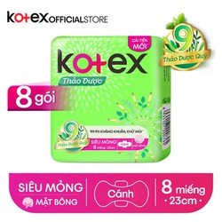 [Tặng L'oreal Paris Micro Essence Sachet] Combo 8 Gói BVS Kotex Thảo dược kháng khuẩn khử mùi SMC cải tiến mới 23 cm ( 8 miếng/gói)