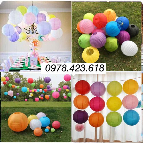 Đèn Lồng Giấy Lụa Tròn đủ màu sắc  - đèn lồng Giấy Nhật Bản
