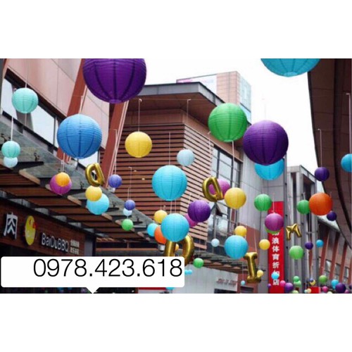 Đèn Lồng Giấy Lụa Tròn đủ màu sắc  - đèn lồng Giấy Nhật Bản
