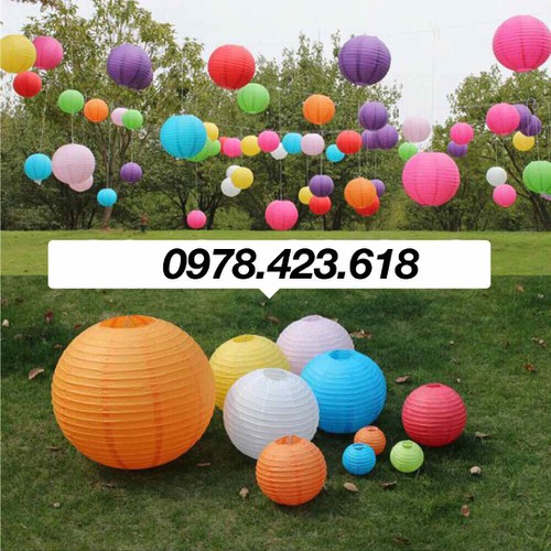 Đèn Lồng Giấy Lụa Tròn đủ màu sắc  - đèn lồng Giấy Nhật Bản