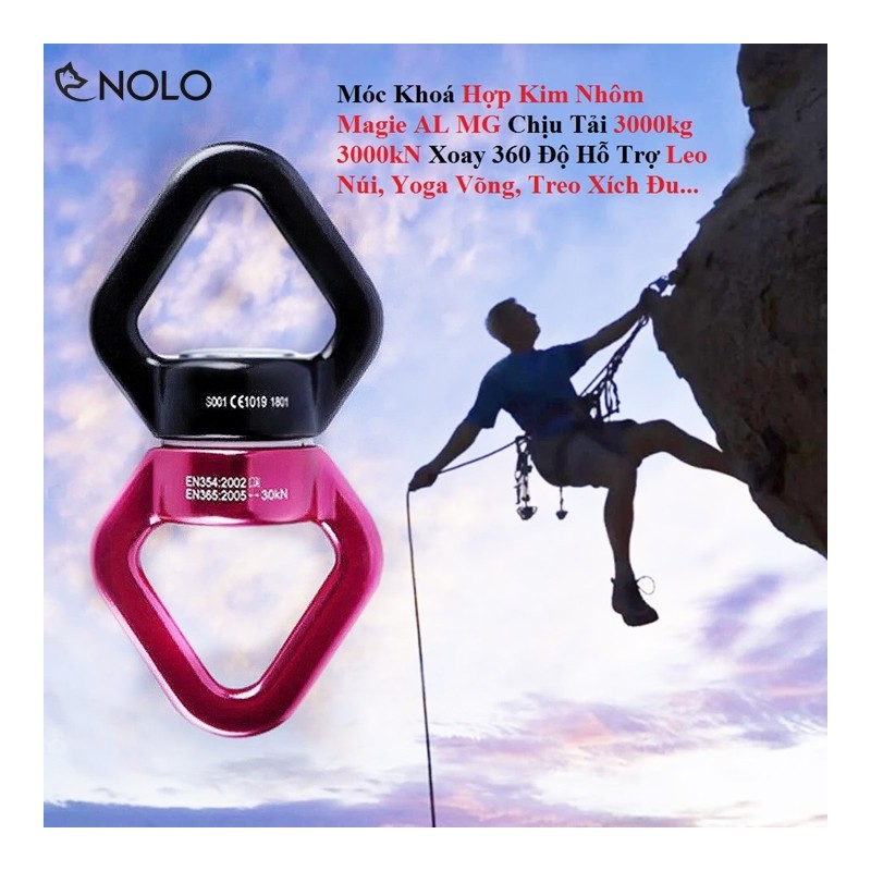 Móc Khoá Hợp Kim Nhôm Magie AL MG Chịu Tải 3000kg 3000kN Xoay 360 Độ Hỗ Trợ Leo Núi, Yoga Võng, Thể Thao – mockhoaxoaytai3tan