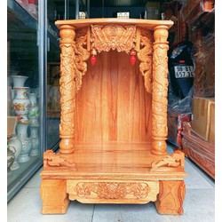 Bàn thờ thần tài ông địa gỗ xoan ngang 48 cm quỳ trụ mẫu đẹp