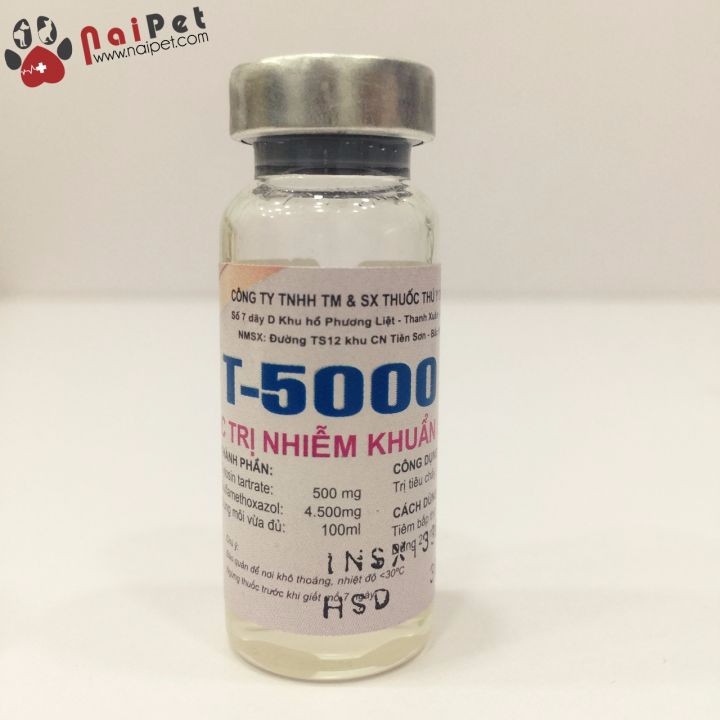 Thuốc Tiêm Đặc Trị Tiêu Chảy Nôn Mửa Thần Kinh Co giật Chó Mèo T5000 Lọ 10ml - NaiPet0074 2