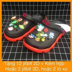 DÉP CROCS DUET ĐEN ĐẾ ĐỎ – DÉP SỤC TẶNG KÈM 12 JIB – ĐEN ĐẾ ĐỎ