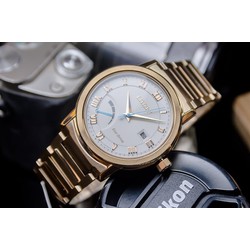 Đồng hồ nam eco-drive mặt trắng dây vàng aw7023-52a