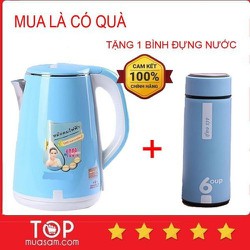 [ FREE SHIP ] Ấm siêu tốc thái lan 2 lớp chính hãng 2.5l tặng 1 bình đựng nước giữ nhiệt 6 oup