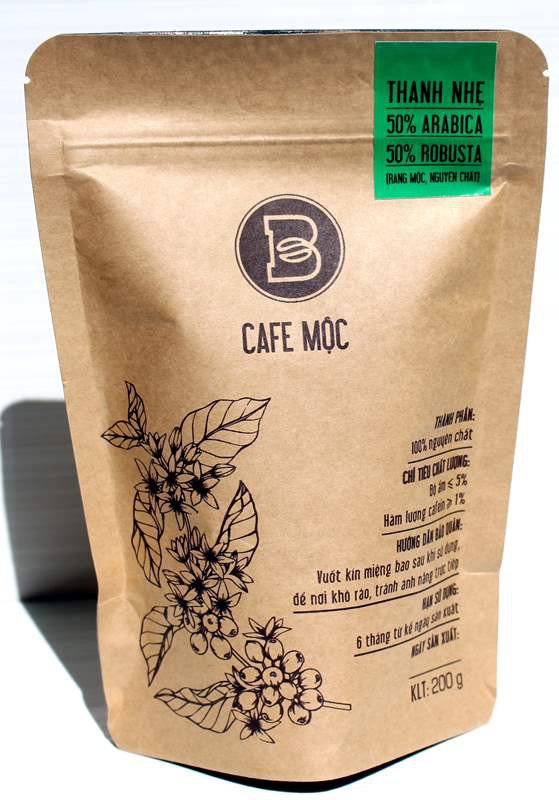 Cà phê Robusta 50% - Arabica 50% (Thanh Nhẹ)- Cafe rang xay nguyên chất, mộc 100%, thơm ngon, đậm đà, chuẩn vị, gói 200g