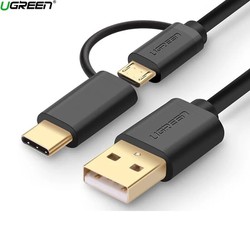 Dây USB 2.0 sang micro USB và Type-C và micro USB Ugreen 30173 0.5M màu đen US142