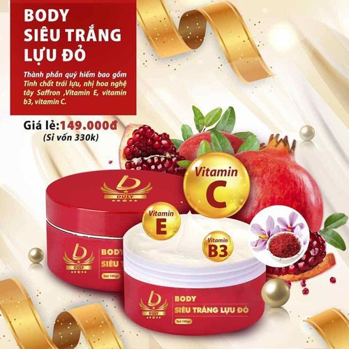 kem Body siêu trắng lựu đỏ Duly